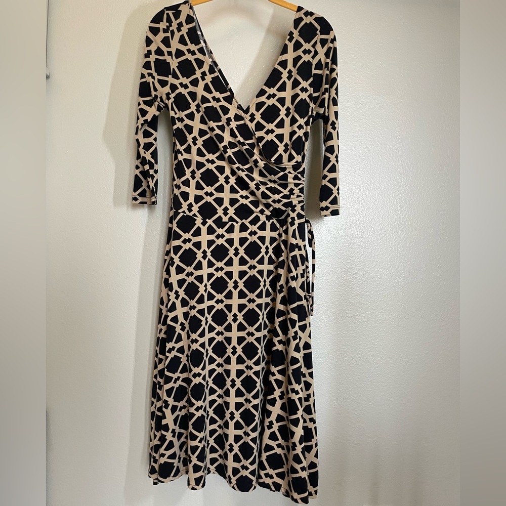 Black and Beige Wrap Dress